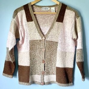 Color block Cardigan Cropped Sweater Wool Vintage Cottagecore Silk Angora Blend
